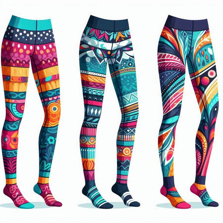 Women's leggings with colorful pattern. Vector fashion illustration.のイラスト素材