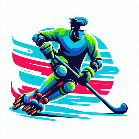 Ice hockey player, vector illustration on white background. Ice hockey playerのイラスト素材