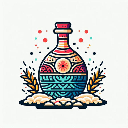Hand drawn bottle with floral ornament. Vector illustration for your design.のイラスト素材