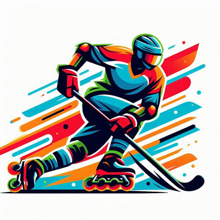 Hockey player with the stick and puck. Vector illustration of hockey player.のイラスト素材
