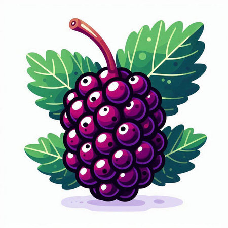Illustration of a blackberry with leaves on a white background.のイラスト素材