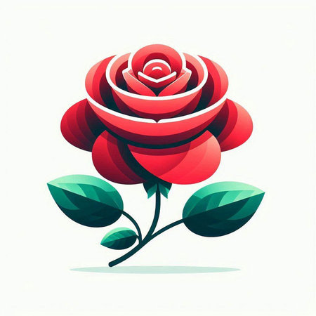 Red rose with green leaves on a white background. Vector illustration.のイラスト素材