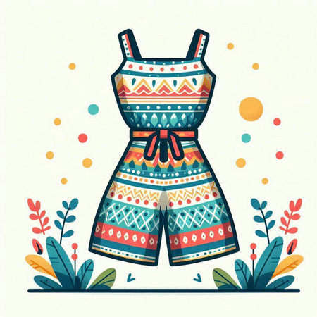 Vector illustration of a woman's summer dress on a background of flowers.のイラスト素材