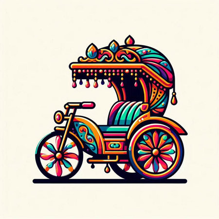 Colorful Indian trishaw, vector illustration for your design.のイラスト素材