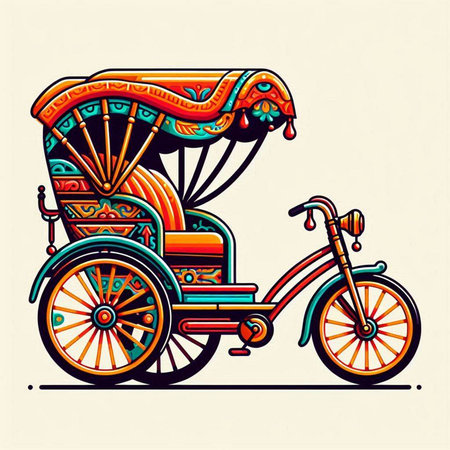 Vintage rickshaw. Colorful vector illustration for your designのイラスト素材
