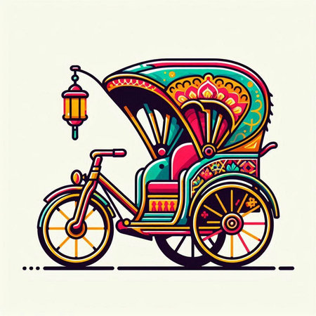 Vintage retro rickshaw. Hand drawn vector illustration for your designのイラスト素材