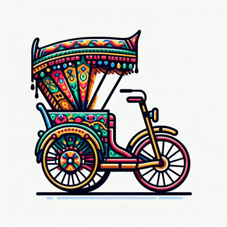 Colorful Indian tricycle. Hand drawn vector illustration for your designのイラスト素材