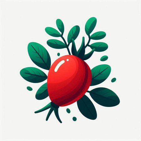 Vector illustration of red rosehip with green leaves on white background.のイラスト素材