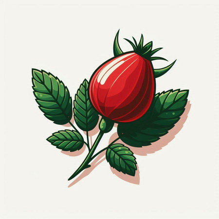 Rose hip with green leaves. Vector illustration of a rose hip.のイラスト素材