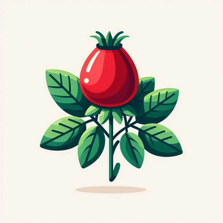Rosehip with leaves isolated on white background. Vector illustration in cartoon style.のイラスト素材