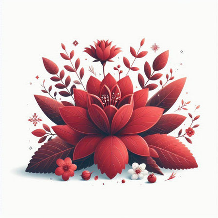 Beautiful floral background with red flowers and leaves. Vector illustration.のイラスト素材