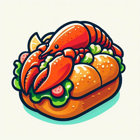 Lobster sandwich with lettuce, tomato and mayonnaise. Vector illustration.のイラスト素材
