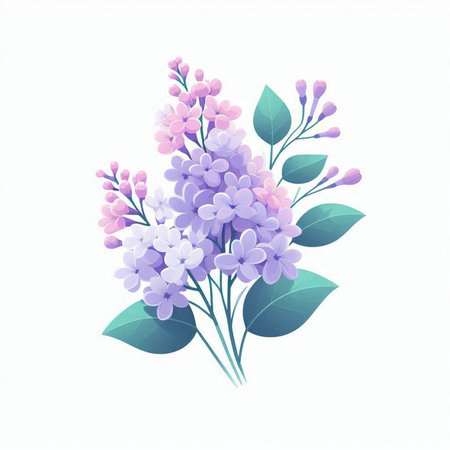 Purple lilac flowers isolated on white background. Vector illustration.のイラスト素材