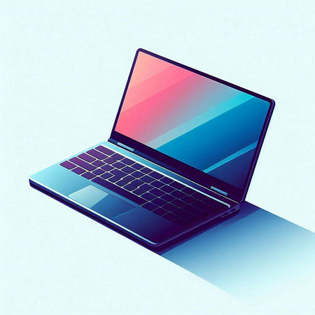 Laptop computer with blue screen on a blue background. Vector illustration.のイラスト素材