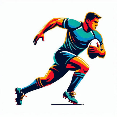 Rugby player running with ball. Colorful vector illustration.のイラスト素材