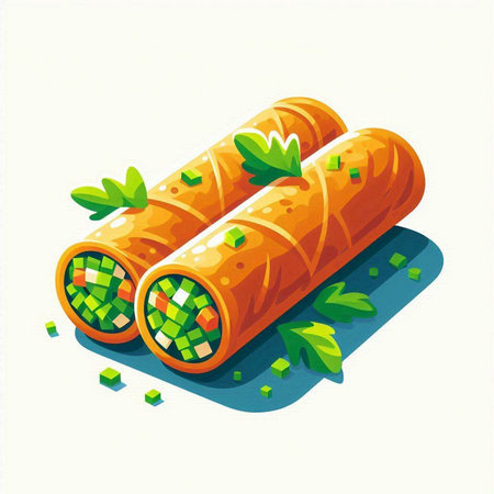 Fried spring rolls on a white background. Vector cartoon illustration.のイラスト素材
