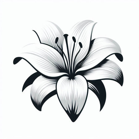 White lily flower isolated on white background. Hand drawn vector illustration.のイラスト素材
