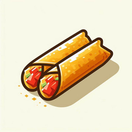 Illustration of a roll of burritos with strawberry on a white backgroundのイラスト素材