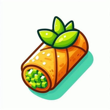 Illustration of a spring roll with green leaves isolated on a white backgroundのイラスト素材