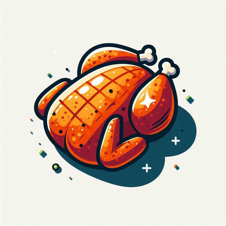 Vector illustration of a roast turkey in cartoon style on a white background.のイラスト素材