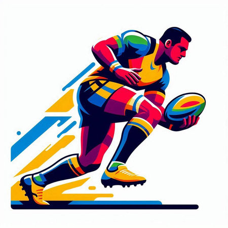 Rugby player with ball, vector illustration on white background.のイラスト素材