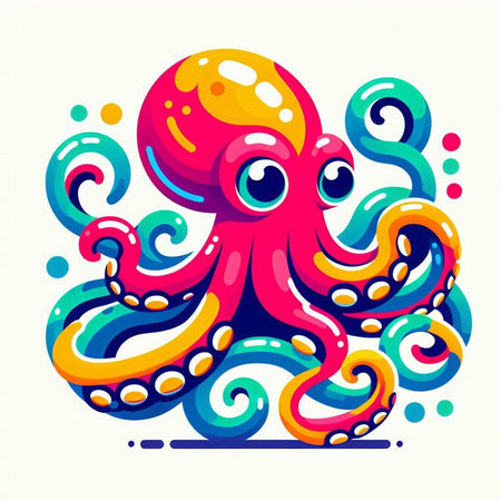 Octopus colorful vector illustration isolated on white background. Cartoon style.のイラスト素材