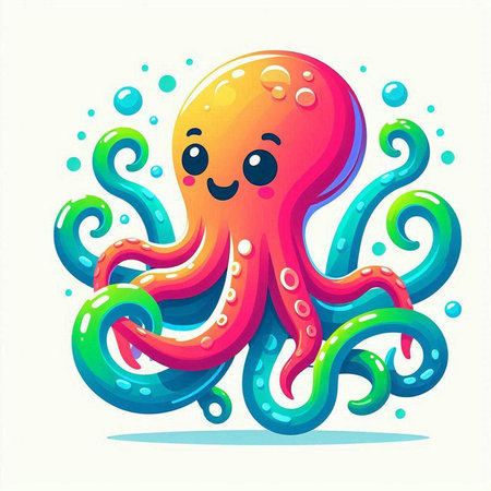 Cute cartoon octopus isolated on white background. Vector illustration.のイラスト素材