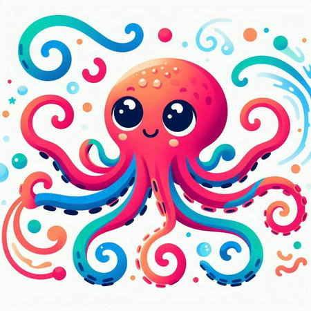 Cute cartoon octopus. Colorful vector illustration on white background.のイラスト素材