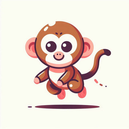 Cute cartoon monkey jumping on white background. Vector illustration in flat style.のイラスト素材