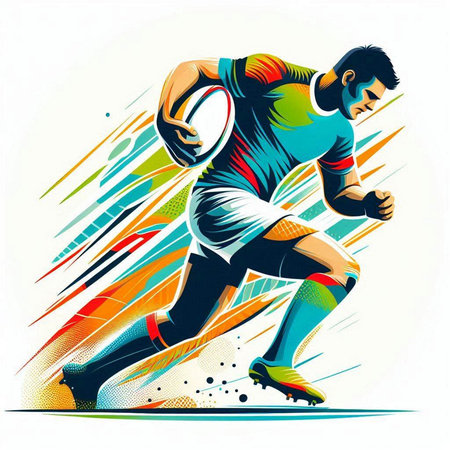 Rugby player with a ball. Vector illustration in retro style.のイラスト素材