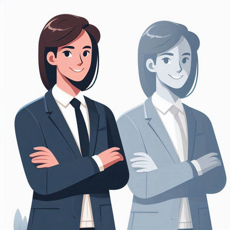 Businesswoman and Businessman standing with arms crossed. Vector illustration.のイラスト素材