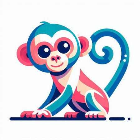 Cute cartoon monkey on a white background. Vector illustration in flat style.のイラスト素材