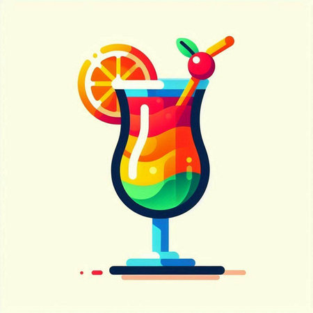 Cocktail with a slice of orange and a straw. Vector illustration.のイラスト素材