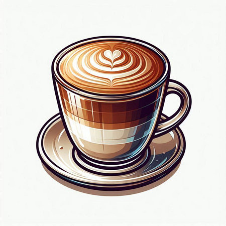 Coffee cup with latte art on white background. Vector illustration.のイラスト素材