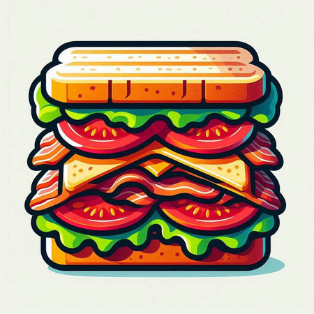 Illustration of a sandwich with lettuce, tomato and cheese. Vector illustrationのイラスト素材