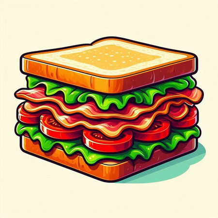 Sandwich with ham, cheese, lettuce and tomato. Vector illustration.のイラスト素材