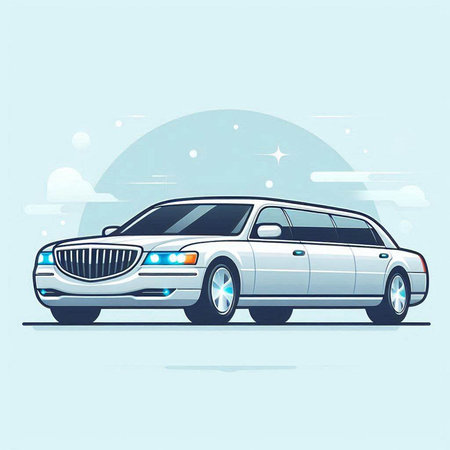 Vector illustration of a limousine on a background of blue sky.のイラスト素材