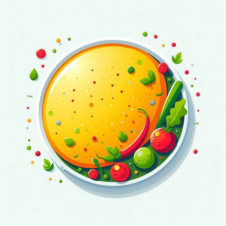 Vegetable soup in a plate. Vector illustration in cartoon style.のイラスト素材