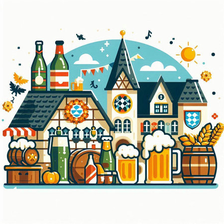 Vector illustration of beer festival in the old town of Riga, Latvia.のイラスト素材