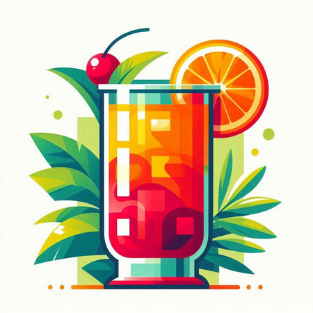 Cocktail with lime, orange and cherry. Vector illustration.のイラスト素材