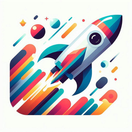 Rocket in space. Abstract colorful background. Vector illustration for your designのイラスト素材