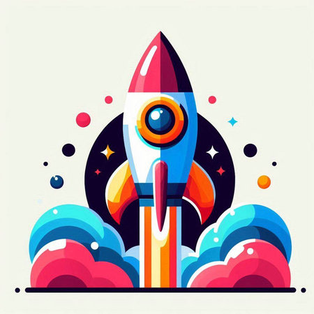Rocket launch vector illustration in flat design style. Start up and new business concept.のイラスト素材