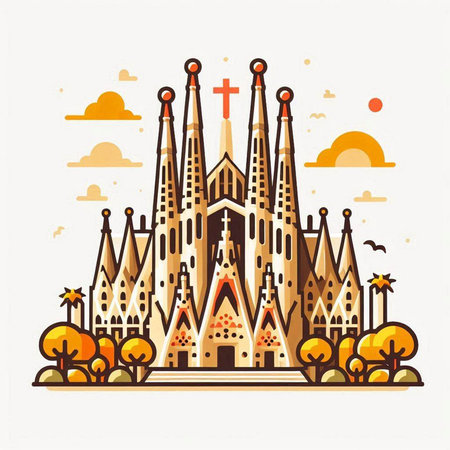 Sagrada Familia is a famous landmark in Barcelona, Spain.のイラスト素材