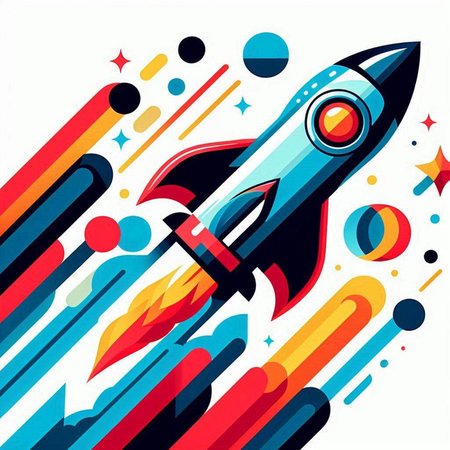 Rocket icon on a colorful background. Vector illustration. Eps 10.のイラスト素材