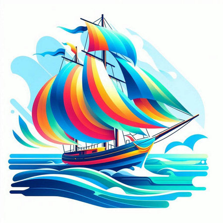 Sailing boat on the sea. Colorful vector illustration for your designのイラスト素材