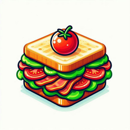 Sandwich with tomato and cheese on a white background. Vector illustration.のイラスト素材