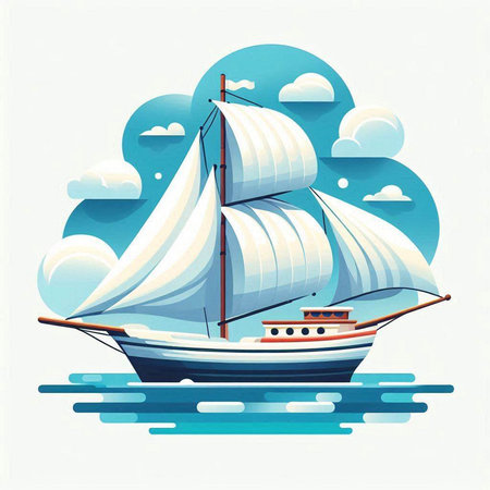 Sailing boat in the sea. Vector illustration. Eps 10.のイラスト素材