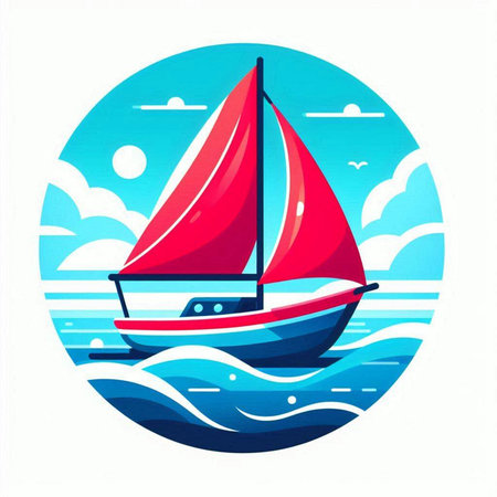 Sailing boat in the sea. Vector illustration in flat style.のイラスト素材