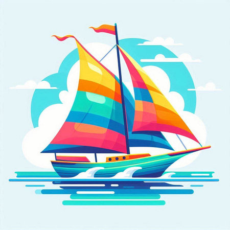 Sailing boat in the sea. Vector illustration in flat style.のイラスト素材