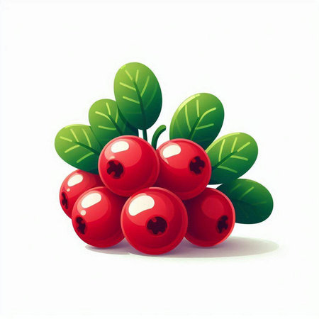 Cranberry with green leaves on white background. Vector illustration.のイラスト素材